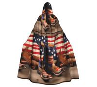 American Flag With Cowboy Boots Print Halloween Cloak, Carnival Cape For Theme Parties, Haunted Houses And Cosplay