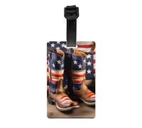 American Flag with Cowboy Boots Print Luggage Tags for Suitcases Labels Set Travel Essentials Detachable Business Trip