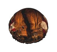 American Flag with Cowboy Boots Print Shower Cap â€“ Double Layer Bath Hair Cap with Elastic Band Lining, Ideal for Home Spa, Hotel, and Travel
