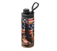 American Flag with Cowboy Boots Printing 18oz Sports Insulated Kettle for Cycling Gym Basketball Outdoor, Suitable As A Present