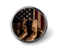 American Flag with Cowboy Boots Round Badge Personalized Metal Lapel Pin Badges Fit Clothing Bags Hat Humorous Printed Brooch Badge Party Decorations Accessories for Men Women