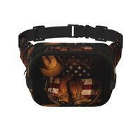 American Flag with Cowboy Boots Square Double-Layer Waist Bag with All-Over Print,Durable Twill Fabric, Multi-Pocket Fanny Pack for Outdoor Sports Travel