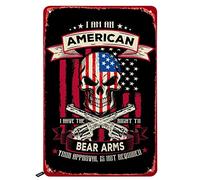 American Flag With Skull And Gun Tin Signs,I Am An American I Have The Right To Bear Arms Vintage Retro Metal Tin Sign 8X12 Inches