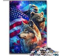 American Flag Wolf 1000 Pieces Jigsaw Puzzle for Adults& Teens, Learning Educational Toys Family Games with Matching Poster And Trivia Sheet (size 26x38cm)