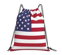 American Flag Women Men String Backpack Portable Drawstring Bag Waterproof Drawstring Backpack For Yoga Travel Swim