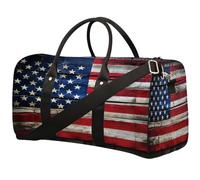 American Flag Wooden Texture Travel Duffel Bag Sports Tote Gym Bag Waterproof Tear-Resistant Carry On Overnight Bag Foldable Weekender Bag for Gym Travel Getaway Beach Sports