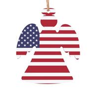 American flag Wooden Tree Ornaments Angel Shape 2 PCS, Vintage Hanging Holiday Decorations, Souvenir Holiday Decor