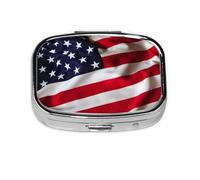 American Flag1 Print Pill Case Portable Square Pill Box with 2 Compartments,for Purse Pill Box Travel Bag
