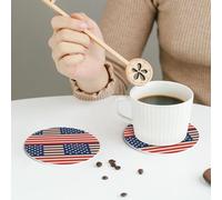 American Flags Coasters Set of 4, Leather Coasters for Drinks Absorbent Drink Coaster Gifts Cup Mat for Tabletop Protection Cup Coaster for Coffee Table