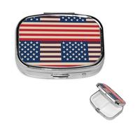 American Flags Square Metal Pill Box 2 Compartment Cute Travel Pill Organizer Case Portable Medicine Vitamin Organizer Pill Case for Women Men Travel Unique Gift