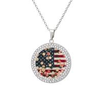 American Flower Flag Funny Necklace With Printed Pendant Novelty Diamond Jewelry for Women Men Silver/Gold
