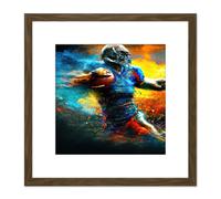 American Football Action Sport Painting the Power Line Back Gridiron Blue Yellow Square Wooden Framed Wall Art Print Picture 8X8 Inch Artery8 Brown One Size