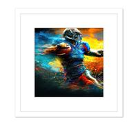 American Football Action Sport Painting the Power Line Back Gridiron Blue Yellow Square Wooden Framed Wall Art Print Picture 8X8 Inch Artery8 White One Size