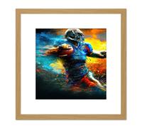 American Football Action Sport Painting the Power Line Back Gridiron Blue Yellow Square Wooden Framed Wall Art Print Picture 8X8 Inch Artery8 Light Oak One Size