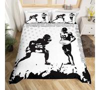 American Football Bedding Set King Size,Sport Football Player Duvet Cover Set for Children Bedroom Present, Black White Art Graffiti Microfiber Comforter Cover with 2 Pillowcases