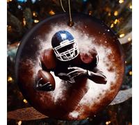 American Football Ceramic Christmas Ornaments - 4 Pcs Rustic Round Xma Tree Decor with Hanging String, Personalized Vintage Double-Sided Holiday Party Decorations for Xmas Gifts