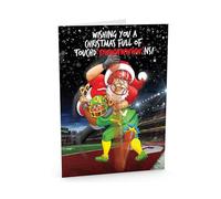 American Football Christmas Card - Santa Scores Touchdown - Large A5 Greeting Card - Gloss Finish - Blank Inside - Funny Sports Holiday Card for NFL Fans