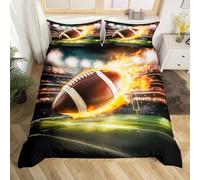 American Football Duvet Cover Super King Size,Green Rugby Field Stadium Print Bedding Set for Kids Boys Teens Adults,3D Rugby Competition Sports Style Comforter Cover with 2 Pillowcases(No Comforter)