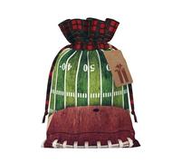 (American Football Field And Ball) Christmas Drawstring Gift Bags, Reusable Buffalo Plaid Drawstring Wrapping Bags For Xmas Party Supplies M