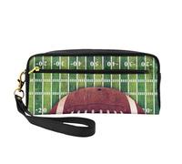 American Football Field and Ball Double-Sided Printed Leather Portable Makeup Pouch-Multi-Purpose Cosmetic Bag, Pencil Case and Organizer for Women