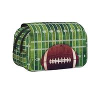 American Football Field and Ball Flip-Top Double-Layer Pencil Case,Large Capacity (Holds 50 Pens/Pencis),Full-Print Durable Polyester School Office Supplies