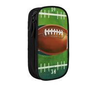 American Football Field and Ball Print Pencil Case, Large Capacity 2 Compartment Dual Zips Pouch, Premium Oxford Fabric Aesthetic Pencil case Stationery Organizer for Boys Girls Supplies Makeup Bag