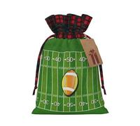(American Football Field Ball Sport) Christmas Drawstring Gift Bags, Reusable Buffalo Plaid Drawstring Wrapping Bags For Xmas Party Supplies S