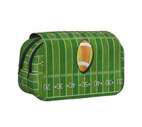 American Football Field Ball Sport Flip-Top Double-Layer Pencil Case,Large Capacity (Holds 50 Pens/Pencis),Full-Print Durable Polyester School Office Supplies