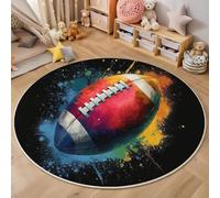 American Football Field Round Rugs 100cm, Washable Indoor Non-slip Round Area Rugs for Bedroom Throw Soft Watercolor Splash Art Carpet for Entryway Sofa Boys' Teen Room Floor Rug, Multicolor