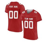 American Football Jersey Personalised Name, Number, Team Name for Men Women Kids, Jersey Top Personalized Sports T-Shirts Custom Football Short Sleeve Breathable Baseball Oversized Shirt Red
