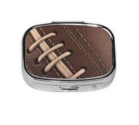 American Football Laces Mini Pill Box Metal Travel Medicine Organizer with 2 Compartments Pocket-Sized Pill Container