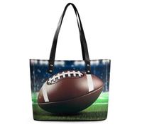 American Football Leather Tote Bag for Women Work Shoulder Purses with Zipper Waterproof Large Computer Shoulder Bag Fashion Ladies Shoulder Handbag Reusable Shopping Bags