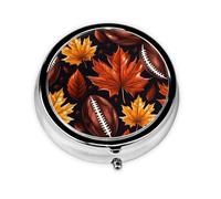 American Football Maple Leaves Round Pill Box with 3 Compartments, Mini Metal Pill Organizer for Purse or Pocket, Lightweight Portable for Daily Use Gifts Travel
