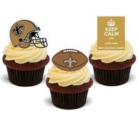 American Football New Orleans Saints Trio Mix- 12 Edible Stand Up Premium Wafer Card Cake Toppers Decorations