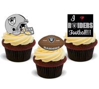 American Football Oakland Raiders Trio Mix- 12 Edible Stand Up Premium Wafer Card Cake Toppers Decorations