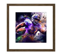 American Football Player 87 Shirt Purple Green Orange Oil Painting Square Wooden Framed Wall Art Print Picture 8X8 Inch Artery8 Brown One Size