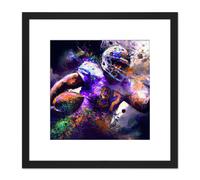 American Football Player 87 Shirt Purple Green Orange Oil Painting Square Wooden Framed Wall Art Print Picture 8X8 Inch Artery8 Black One Size