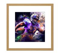 American Football Player 87 Shirt Purple Green Orange Oil Painting Square Wooden Framed Wall Art Print Picture 8X8 Inch Artery8 Light Oak One Size