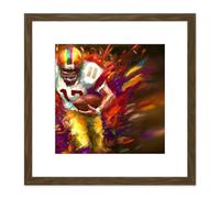 American Football Player Running With Ball Sport Colourful Painting Square Wooden Framed Wall Art Print Picture 8X8 Inch Artery8 Brown One Size