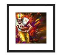 American Football Player Running With Ball Sport Colourful Painting Square Wooden Framed Wall Art Print Picture 8X8 Inch Artery8 Black One Size