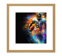 American Football Player Sport 8 Shirt Vibrant Multicoloured Oil Painting Square Wooden Framed Wall Art Print Picture 8X8 Inch Artery8 Light Oak One Size