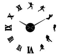 American Football Players DIY Giant Wall Clock Rugby Fans Sports Room Wall Decor Modern Design Large Frameless Clock Wall Watch(Black,37inch)