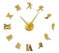 American Football Players DIY Giant Wall Clock Rugby Fans Sports Room Wall Decor Modern Design Large Frameless Clock Wall Watch(Gold,27inch)