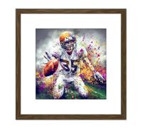 American Football Sport Paint Splatter Painting 35 Shirt Running Back Gridiron Multicoloured Square Wooden Framed Wall Art Print Picture 8X8 Inch Artery8 Brown One Size