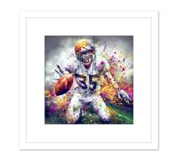 American Football Sport Paint Splatter Painting 35 Shirt Running Back Gridiron Multicoloured Square Wooden Framed Wall Art Print Picture 8X8 Inch Artery8 White One Size