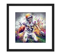 American Football Sport Paint Splatter Painting 35 Shirt Running Back Gridiron Multicoloured Square Wooden Framed Wall Art Print Picture 8X8 Inch Artery8 Black One Size