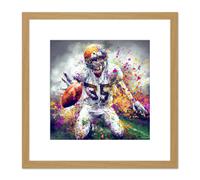 American Football Sport Paint Splatter Painting 35 Shirt Running Back Gridiron Multicoloured Square Wooden Framed Wall Art Print Picture 8X8 Inch Artery8 Light Oak One Size