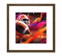 American Football Sport Paint Splatter Painting Ball and Helmet Gridiron Orange Pink Square Wooden Framed Wall Art Print Picture 8X8 Inch Artery8 Brown One Size