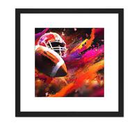 American Football Sport Paint Splatter Painting Ball and Helmet Gridiron Orange Pink Square Wooden Framed Wall Art Print Picture 8X8 Inch Artery8 Black One Size