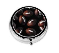 American Football Sport Pattern Round Pill Box with 3 Compartments, Mini Metal Pill Organizer for Purse or Pocket, Lightweight Portable for Daily Use Gifts Travel